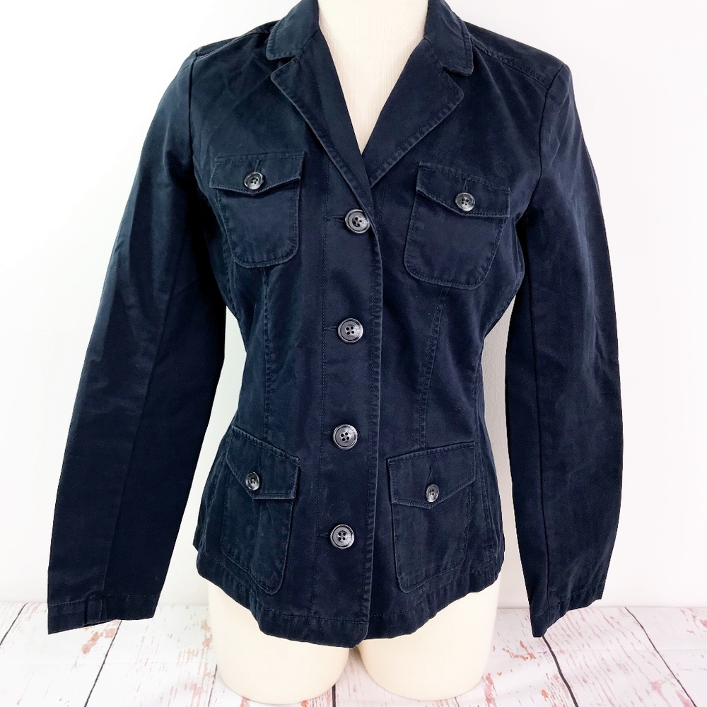 Eddie Bauer Navy Cotton Button Down Jacket - 4